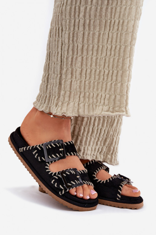 Chinelos femininos com fivelas I Ozdobnym Obszyciem cor preta Visley