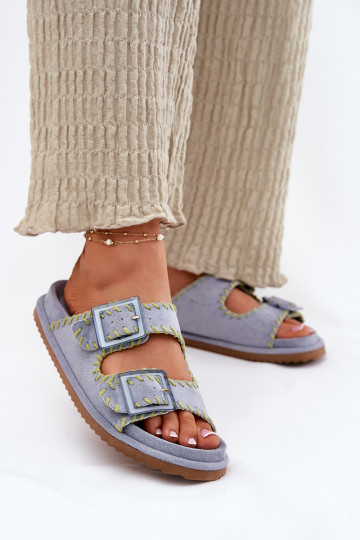 Chinelos femininos com fivelas I Ozdobnym Obszyciem cor azul Visley