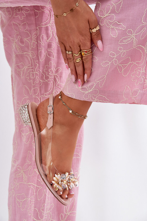 Transparente sandálias De salto baixo Com decoração D&A MR51-709 cor rosa Transparente sandálias De salto baixo Com decoração D&A MR51-709 cor rosa