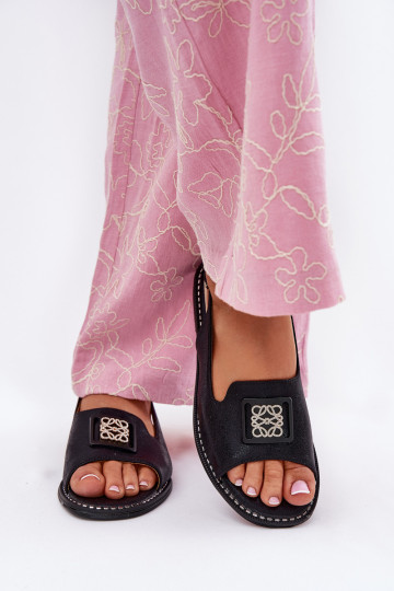 Estilo elegante Sandálias femininas com salto largo com enfeites S.Barski KV51-082 cor preta 2