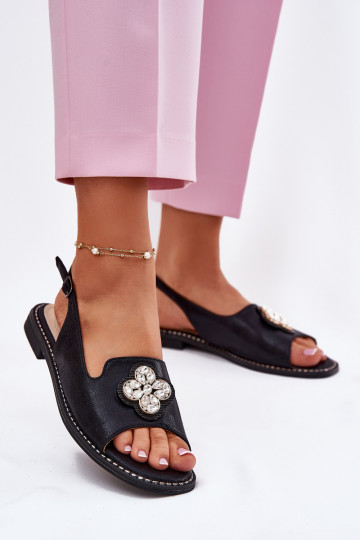 Sandálias femininas com salto largo Com decorações Detalem S.Barski KV51-080 cor preta