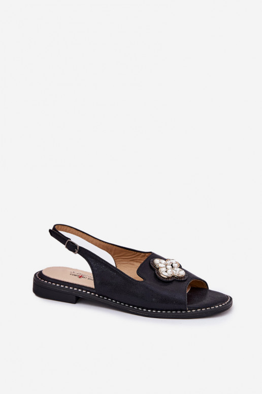 Sandálias femininas com salto largo Com decorações Detalem S.Barski KV51-080 cor preta