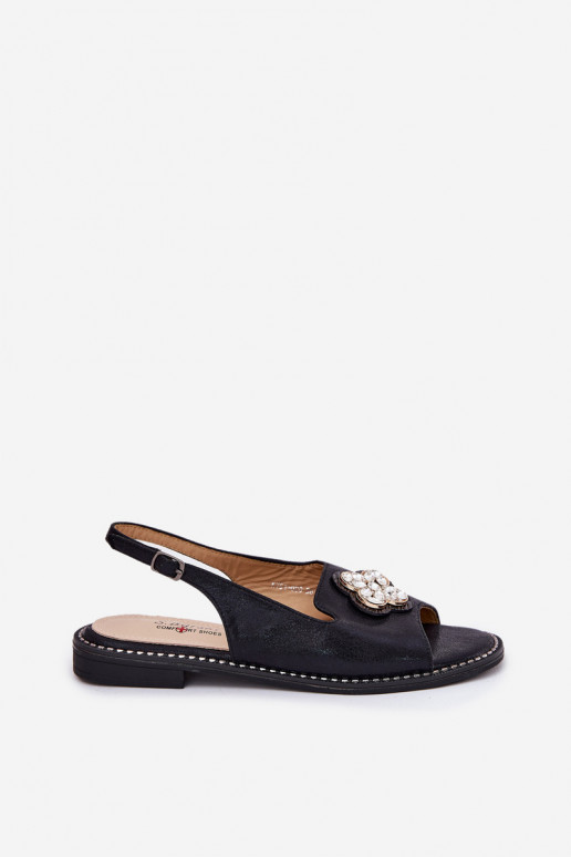 Sandálias femininas com salto largo Com decorações Detalem S.Barski KV51-080 cor preta