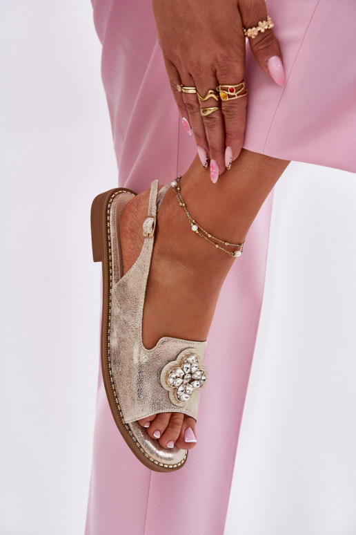 Sandálias femininas com salto largo Com decorações Detalem S.Barski KV51-080 cor dourada