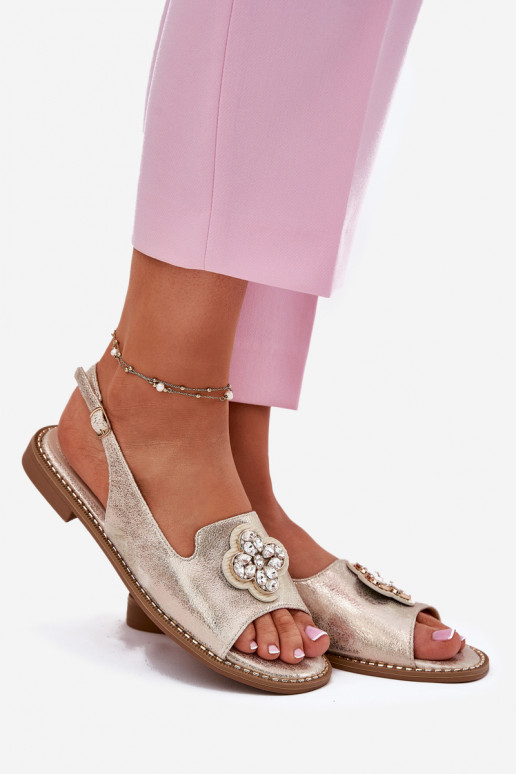Sandálias femininas com salto largo Com decorações Detalem S.Barski KV51-080 cor dourada