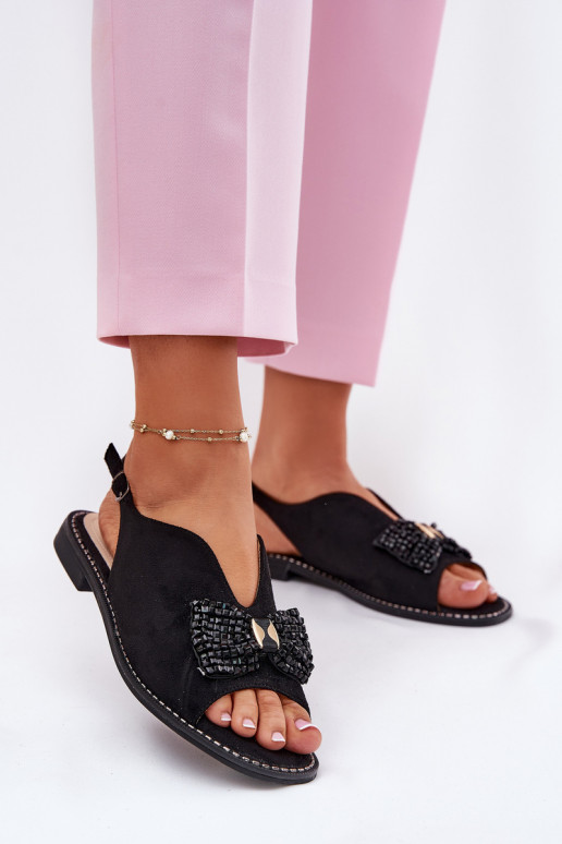 Sandálias femininas com fitas com salto largo S.Barski KV51-014 cor preta Sandálias femininas com fitas com salto largo S.Barski KV51-014 cor preta