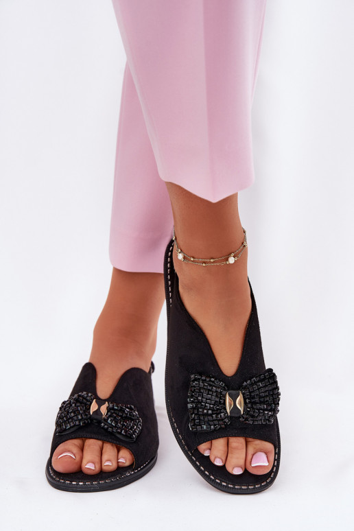 Sandálias femininas com fitas com salto largo S.Barski KV51-014 cor preta Sandálias femininas com fitas com salto largo S.Barski KV51-014 cor preta