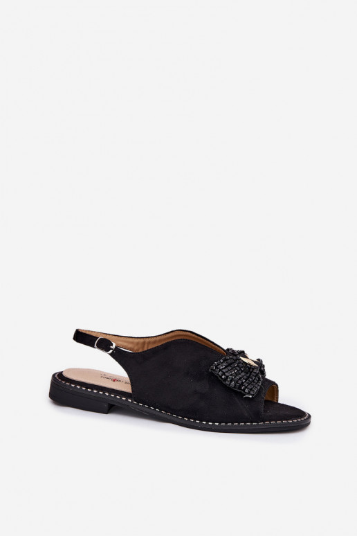 Sandálias femininas com fitas com salto largo S.Barski KV51-014 cor preta Sandálias femininas com fitas com salto largo S.Barski KV51-014 cor preta