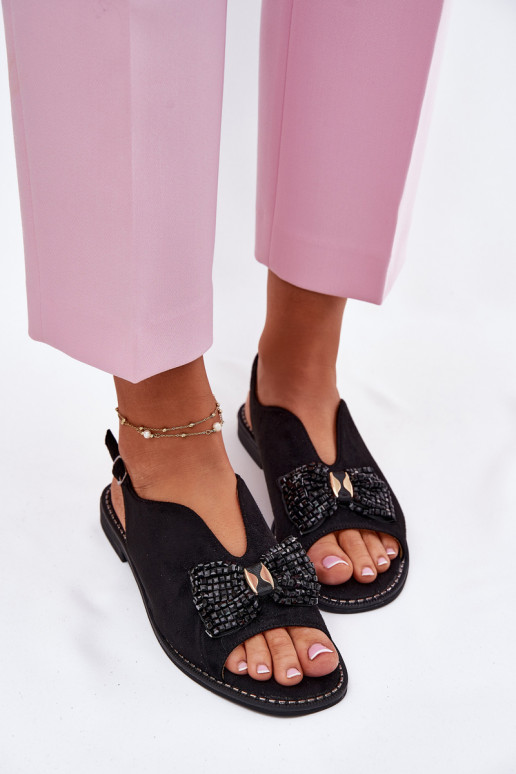 Sandálias femininas com fitas com salto largo S.Barski KV51-014 cor preta Sandálias femininas com fitas com salto largo S.Barski KV51-014 cor preta