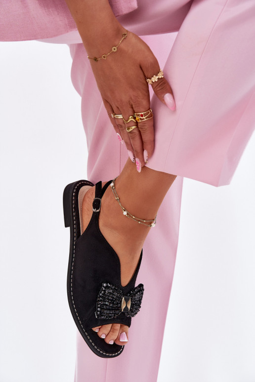 Sandálias femininas com fitas com salto largo S.Barski KV51-014 cor preta Sandálias femininas com fitas com salto largo S.Barski KV51-014 cor preta