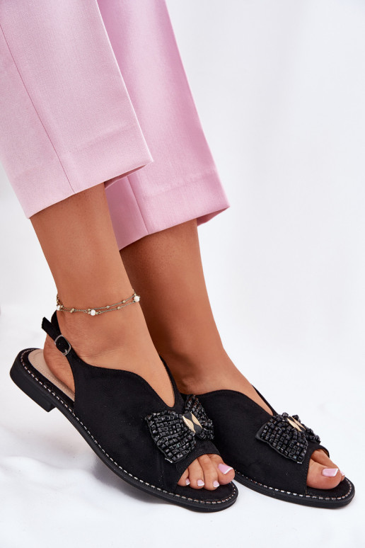 Sandálias femininas com fitas com salto largo S.Barski KV51-014 cor preta Sandálias femininas com fitas com salto largo S.Barski KV51-014 cor preta