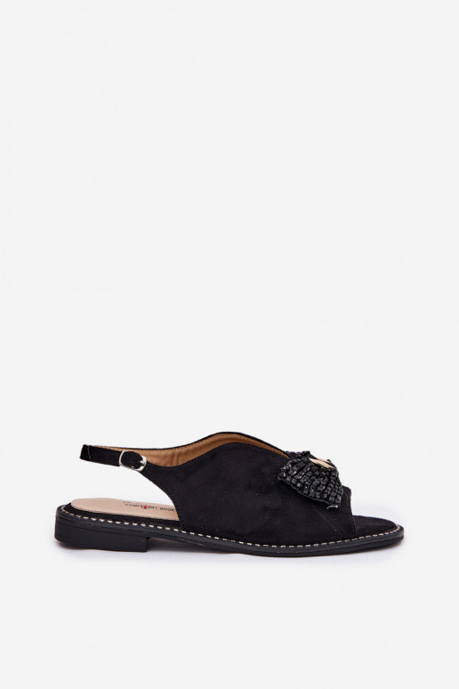 Sandálias femininas com fitas com salto largo S.Barski KV51-014 cor preta Sandálias femininas com fitas com salto largo S.Barski KV51-014 cor preta