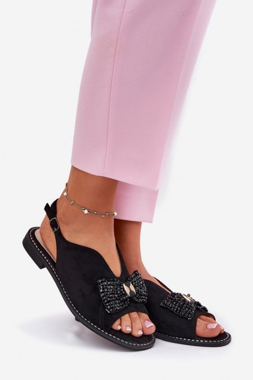 Sandálias femininas com fitas com salto largo S.Barski KV51-014 cor preta Sandálias femininas com fitas com salto largo S.Barski KV51-014 cor preta