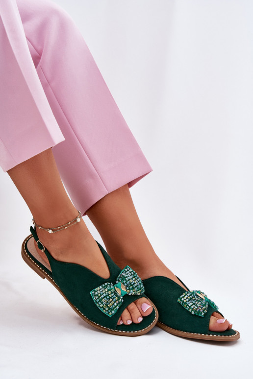 Sandálias femininas com fitas com salto largo S.Barski KV51-014 cor verde