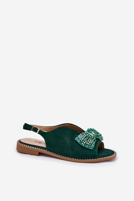 Sandálias femininas com fitas com salto largo S.Barski KV51-014 cor verde