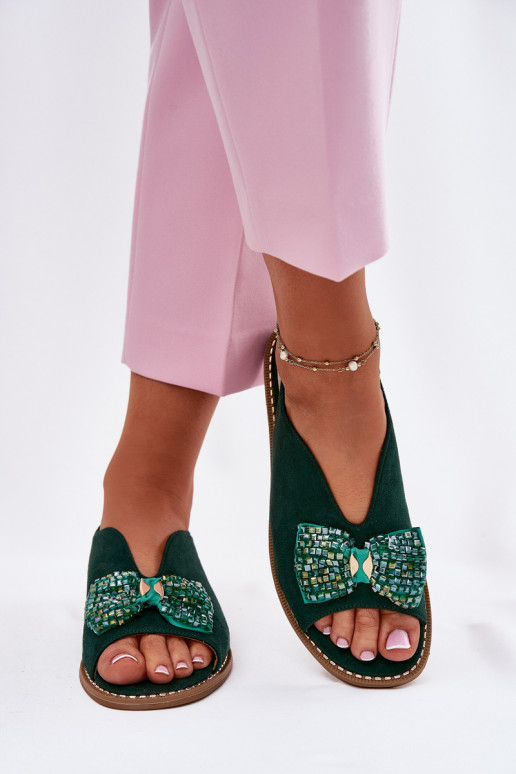 Sandálias femininas com fitas com salto largo S.Barski KV51-014 cor verde