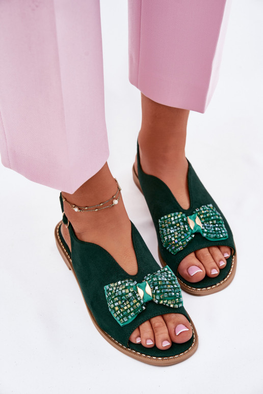 Sandálias femininas com fitas com salto largo S.Barski KV51-014 cor verde