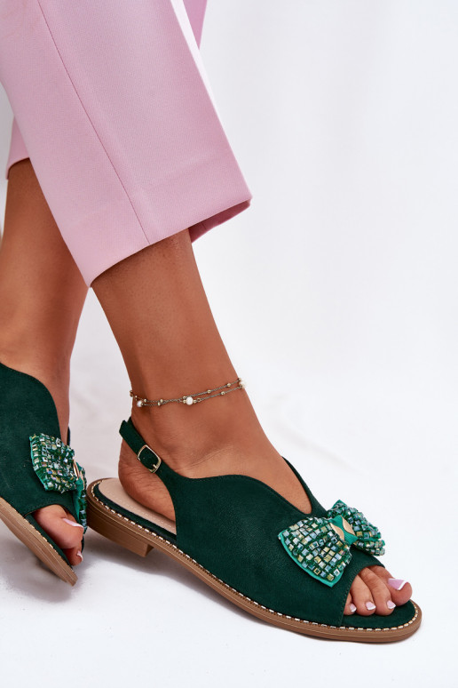 Sandálias femininas com fitas com salto largo S.Barski KV51-014 cor verde