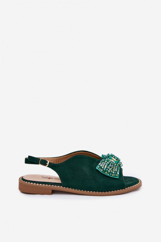 Sandálias femininas com fitas com salto largo S.Barski KV51-014 cor verde