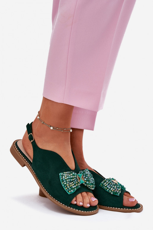 Sandálias femininas com fitas com salto largo S.Barski KV51-014 cor verde