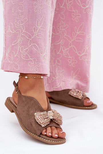 Sandálias femininas com fitas com salto largo S.Barski KV51-014 bege