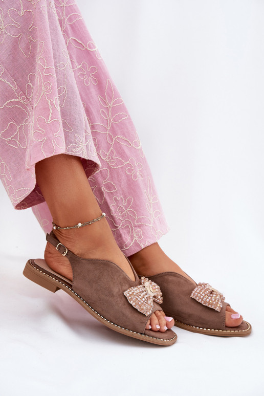 Sandálias femininas com fitas com salto largo S.Barski KV51-014 bege Sandálias femininas com fitas com salto largo S.Barski KV51-014 bege