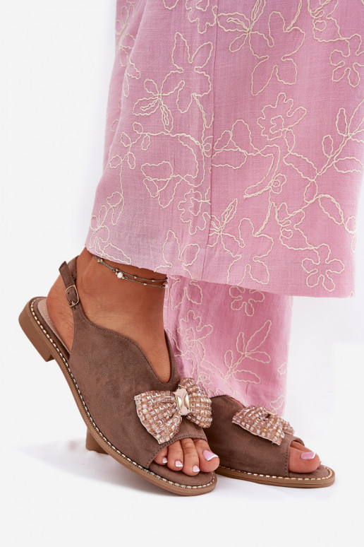 Sandálias femininas com fitas com salto largo S.Barski KV51-014 bege Sandálias femininas com fitas com salto largo S.Barski KV51-014 bege