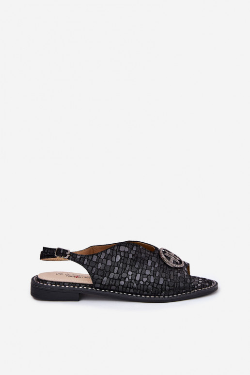 Sandálias femininas com salto largo com enfeites S.Barski KV51-094 cor preta Sandálias femininas com salto largo com enfeites S.Barski KV51-094 cor preta