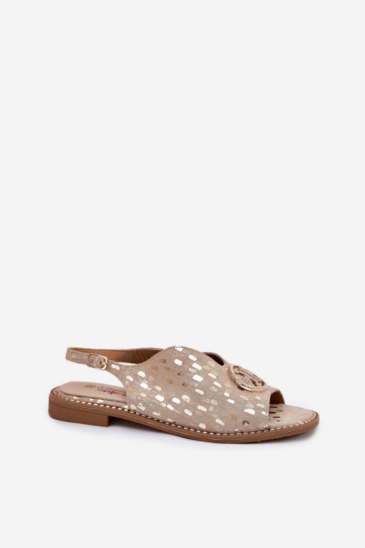 Sandálias femininas com salto largo com enfeites S.Barski KV51-094 cor dourada Sandálias femininas com salto largo com enfeites S.Barski KV51-094 cor dourada