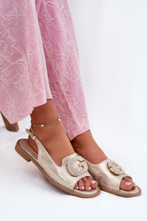 Sandálias femininas Com decorações Detalem S.Barski KV51-081 cor dourada Sandálias femininas Com decorações Detalem S.Barski KV51-081 cor dourada