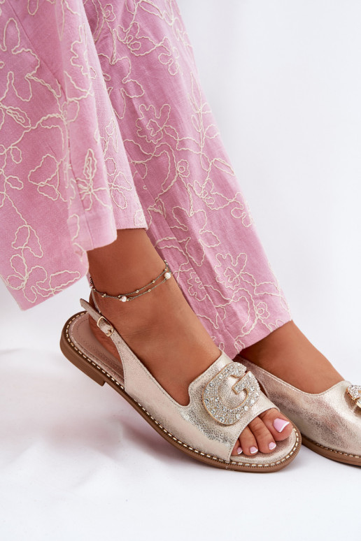 Sandálias femininas Com decorações Detalem S.Barski KV51-081 cor dourada Sandálias femininas Com decorações Detalem S.Barski KV51-081 cor dourada