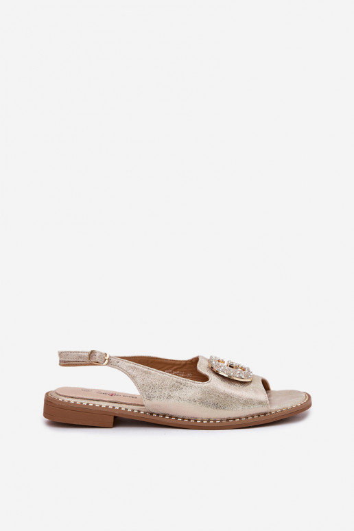 Sandálias femininas Com decorações Detalem S.Barski KV51-081 cor dourada Sandálias femininas Com decorações Detalem S.Barski KV51-081 cor dourada