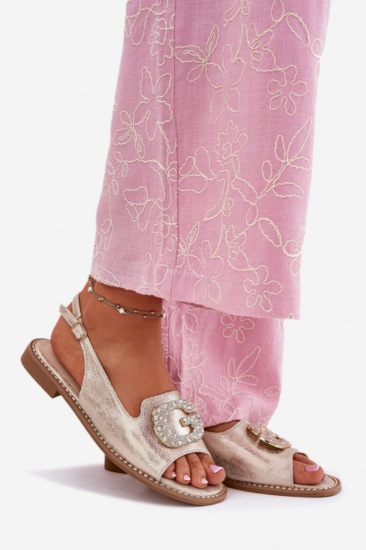 Sandálias femininas Com decorações Detalem S.Barski KV51-081 cor dourada Sandálias femininas Com decorações Detalem S.Barski KV51-081 cor dourada