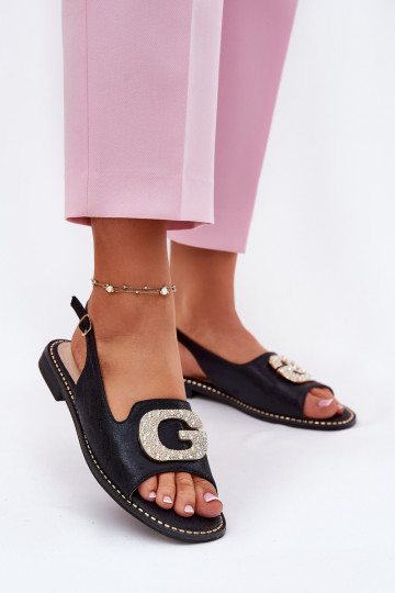 Sandálias femininas Com decorações Detalem S.Barski KV51-081 cor preta