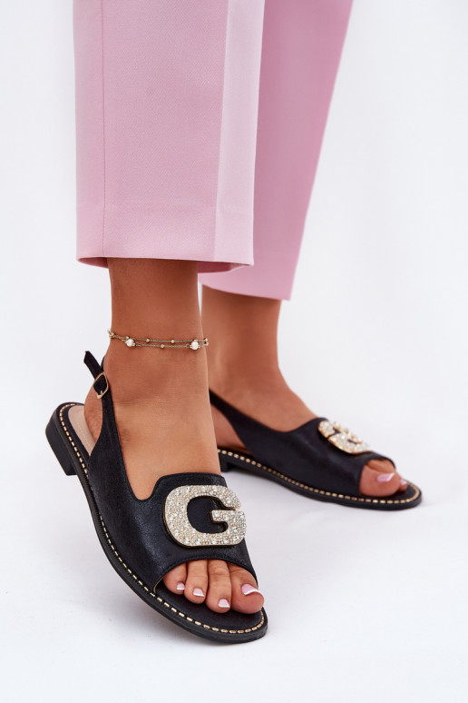 Sandálias femininas Com decorações Detalem S.Barski KV51-081 cor preta Sandálias femininas Com decorações Detalem S.Barski KV51-081 cor preta