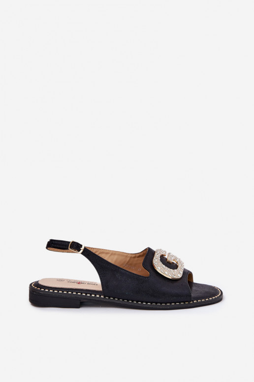 Sandálias femininas Com decorações Detalem S.Barski KV51-081 cor preta Sandálias femininas Com decorações Detalem S.Barski KV51-081 cor preta