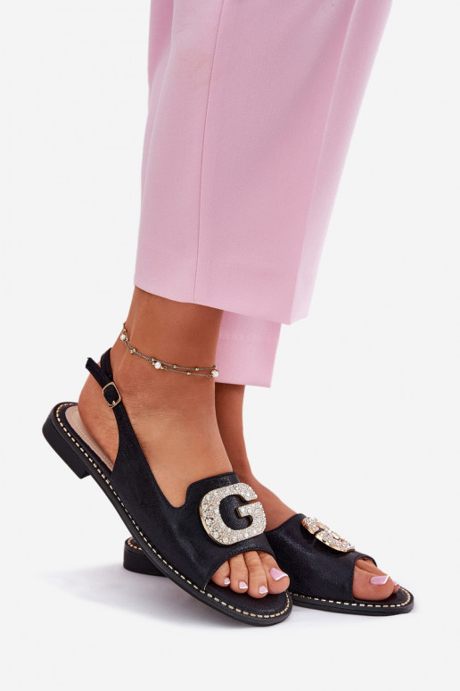 Sandálias femininas Com decorações Detalem S.Barski KV51-081 cor preta Sandálias femininas Com decorações Detalem S.Barski KV51-081 cor preta