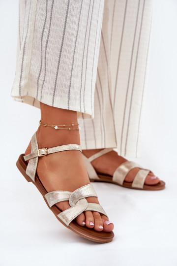 isósceles com brilho Sandálias femininas S.Barski KV51-022 cor dourada