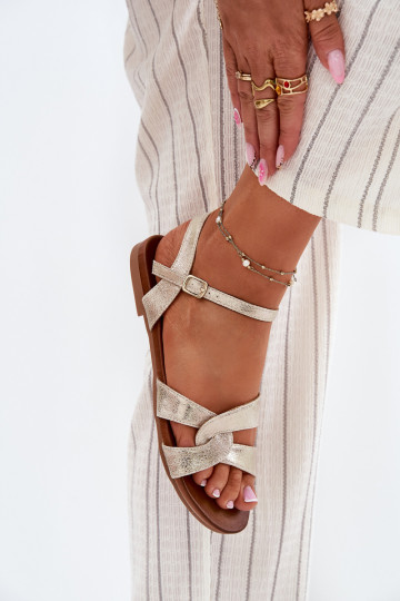 isósceles com brilho Sandálias femininas S.Barski KV51-022 cor dourada 2