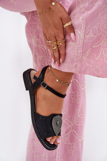 Sandálias femininas com salto largo com enfeites S.Barski KV51-098 cor preta 2