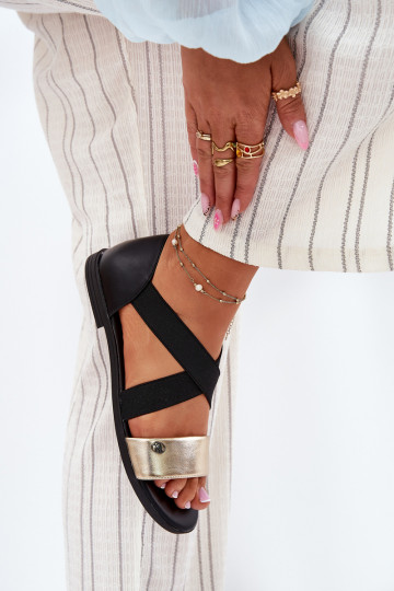 Sandálias rasteiras para mulheres Z Elastycznymi Paskami Preto e-cor dourada Tem que serrinea 2