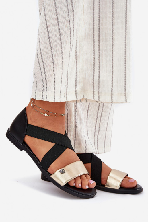 Sandálias rasteiras para mulheres Z Elastycznymi Paskami Preto e-cor dourada Tem que serrinea