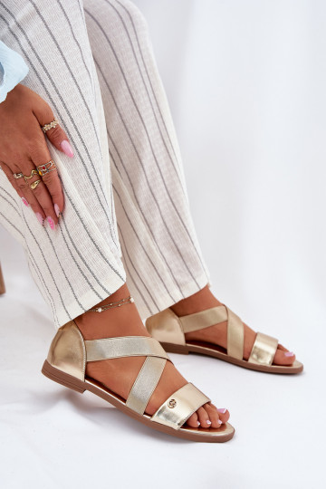 Sandálias rasteiras para mulheres Z Elastycznymi Paskami cor dourada Tem que serrinea