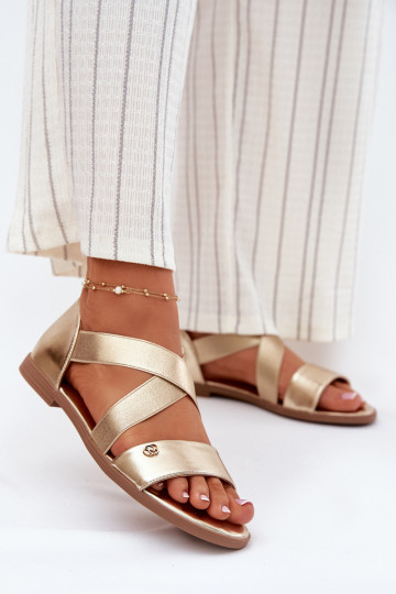 Sandálias rasteiras para mulheres Z Elastycznymi Paskami cor dourada Tem que serrinea 2