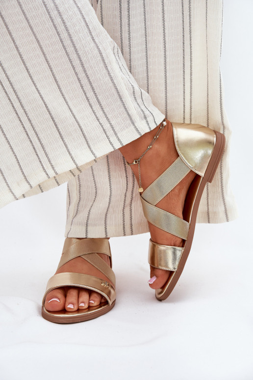 Sandálias rasteiras para mulheres Z Elastycznymi Paskami cor dourada Tem que serrinea