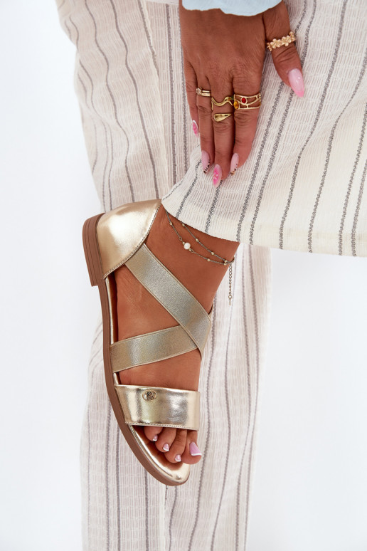 Sandálias rasteiras para mulheres Z Elastycznymi Paskami cor dourada Tem que serrinea