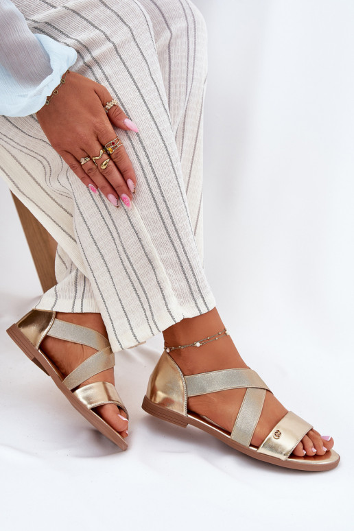 Sandálias rasteiras para mulheres Z Elastycznymi Paskami cor dourada Tem que serrinea