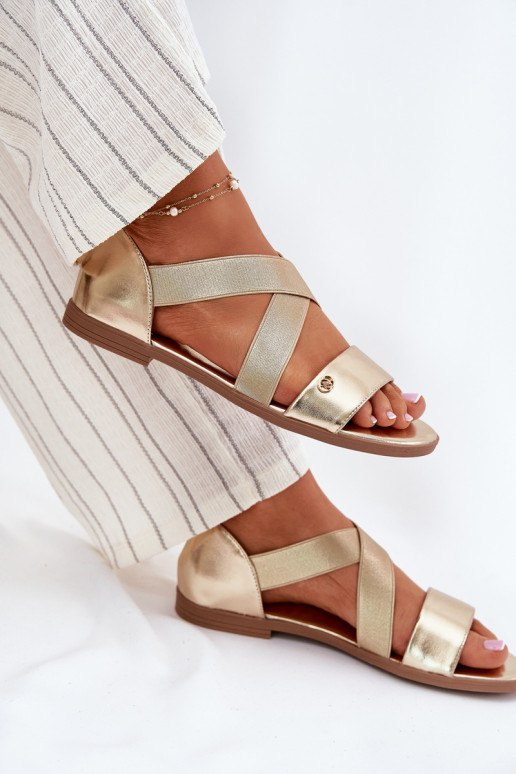 Sandálias rasteiras para mulheres Z Elastycznymi Paskami cor dourada Tem que serrinea
