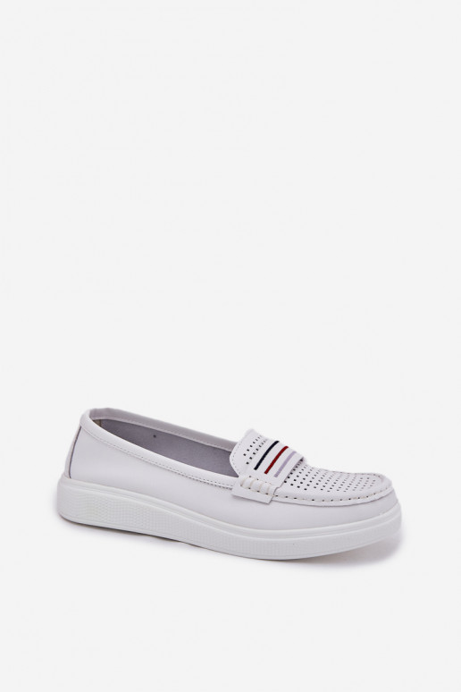 Pele mocassins femininos cor branca Dovema