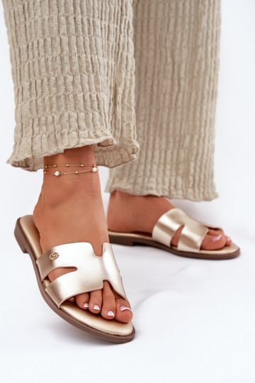 Chinelos Apartamento feminino de couro ecológico cor dourada Firvania 2